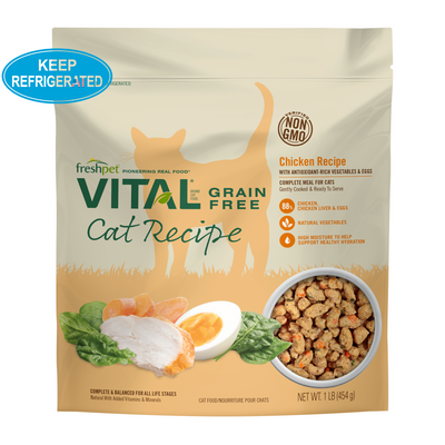 *(Please Use By 2026-01-12)* Cooked Cat Food - VITAL, Grain Free Chicken Recipe with Antioxidant-Rich Vegetables & Eggs, 1 lb