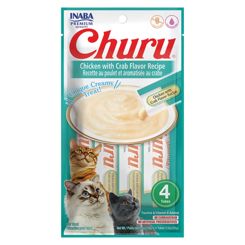 *(Please Use By 2027-01-28)* Creamy Cat Treat - CHURU - Chicken with Crab Flavor Recipe - 0.5 oz tube, 4 ct