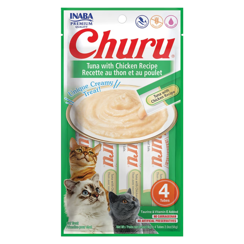 Crame de chat crémeux - Churu - thon avec recette de poulet - tube de 0,5 oz, 4 ct