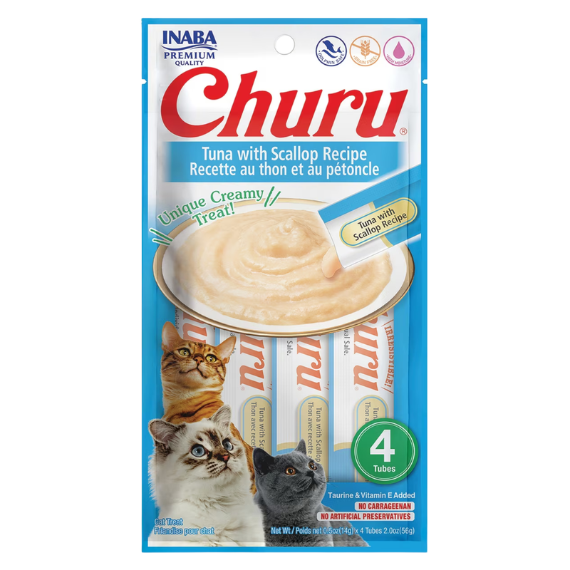 猫零食 - Churu Purée猫条 - 金枪鱼扇贝 - 0.5盎司4条装