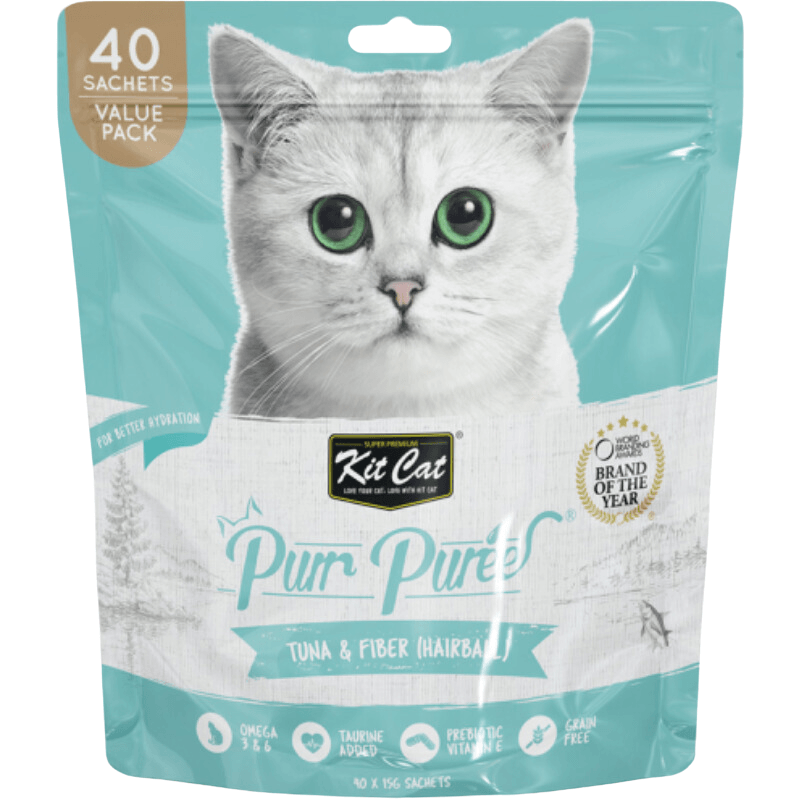 *(Best By 2025-01-10)* Cat Treat - Purr Purée - Value Pack - Tuna & Fiber (Hairball) - 15 g sachet, pack of 40