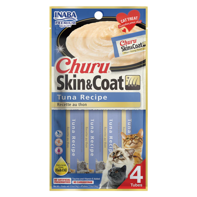 Traité de chat crémeuse - Churu Skin & Coat - Recette de thon - Tube de 0,5 oz, 4 ct