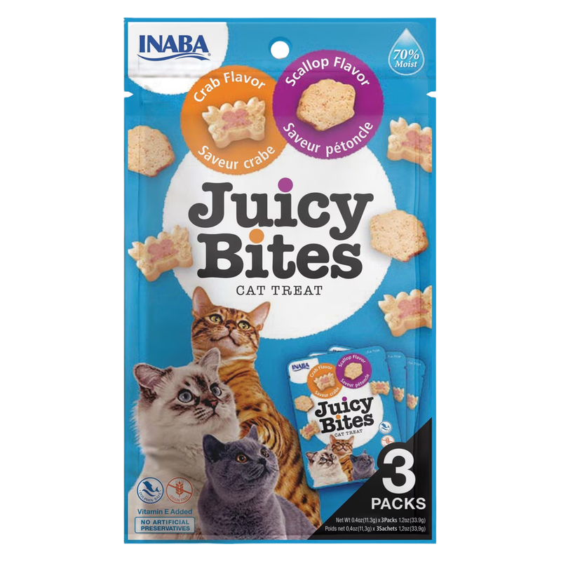 Traitement de chat doux et moelleux - Bites juteuses - Crabes et Scallop Flavors - Smooth 0,4 oz, paquet de 3