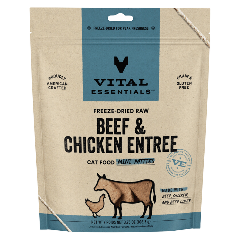 Nourriture pour chats lyophilisée - Boeuf et Poulet Entree - Mini Patties - 8 oz