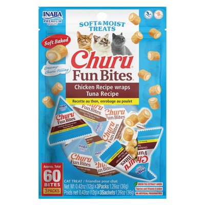 Soft & Moist Cat Treat - CHURU FUN BITES - Chicken Recipe wraps Tuna Recipe