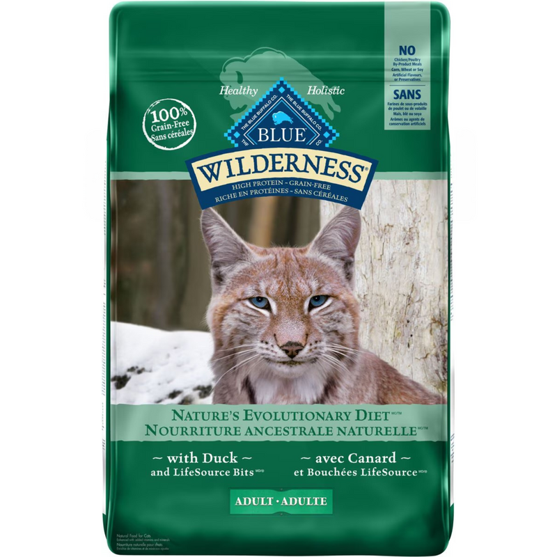 Alimentation sèche pour chats pour adultes - Blue Wilderness - Recette de canard sans céréales
