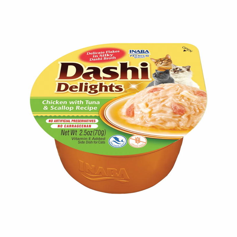 Contrôle de chat d'accompagnement - Dashi Delights - Chicken with Thon & Scallop Recette - 2,5 oz tasse