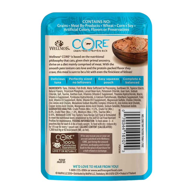 Nourriture pour chats humides - Core Tiny Tasters - Pate lisse - Recette de thon - 1,75 oz Pouche