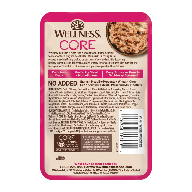 Nourriture pour chats humides - Core Tiny Tasters - Pate lisse - Recette de canard - 1,75 oz Pouche