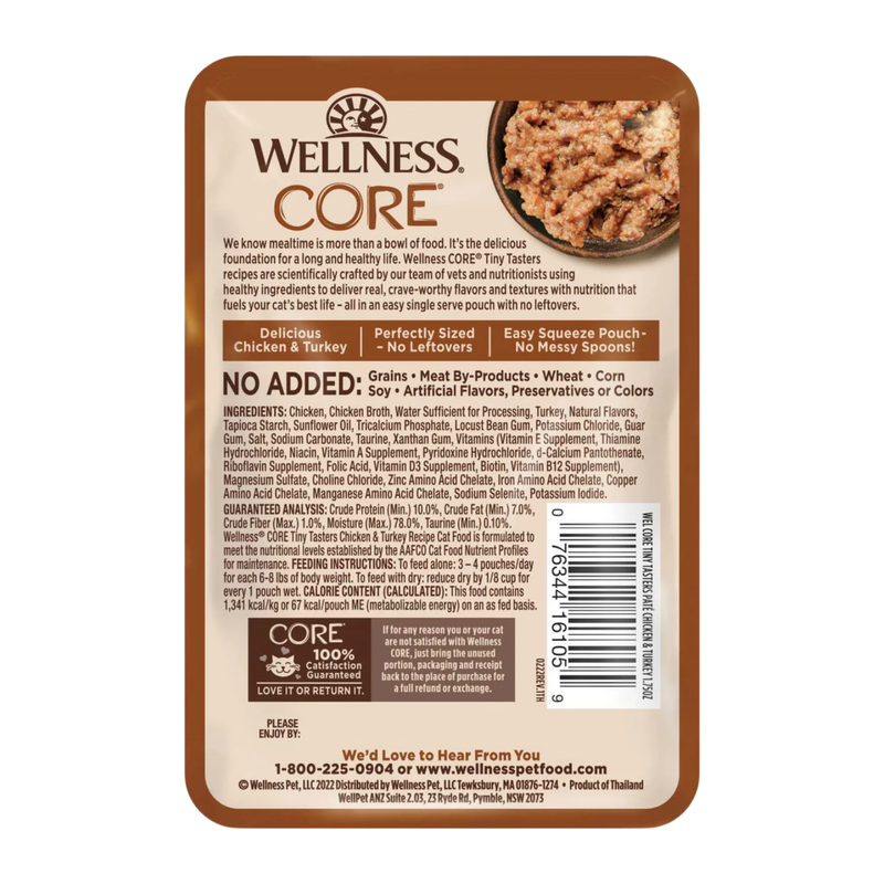 Nourriture pour chats humides - Core Tiny Tasters - Pate lisse - Recette de poulet et de dinde - Socle de 1,75 oz