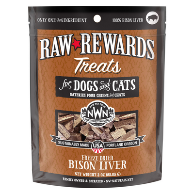 Freeze Dried Treat for Dogs & Cats - RAW REWARDS - Bison Liver - 3 oz