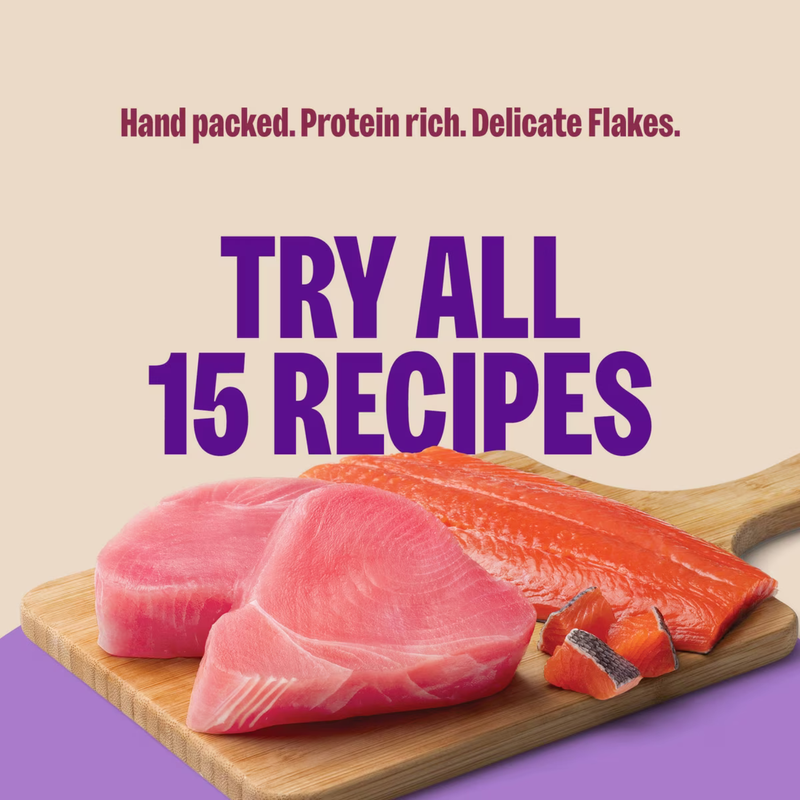 Nourriture pour chats en conserve - Sélection de la signature de base - Tuna Skipjack en flocute et saumon sauvage dans le bouillon