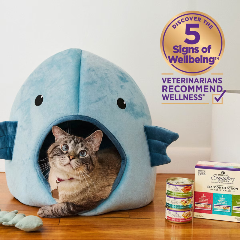Nourriture pour chats en conserve - Sélection de la signature de base - Tuna Skipjack en flocute et saumon sauvage dans le bouillon