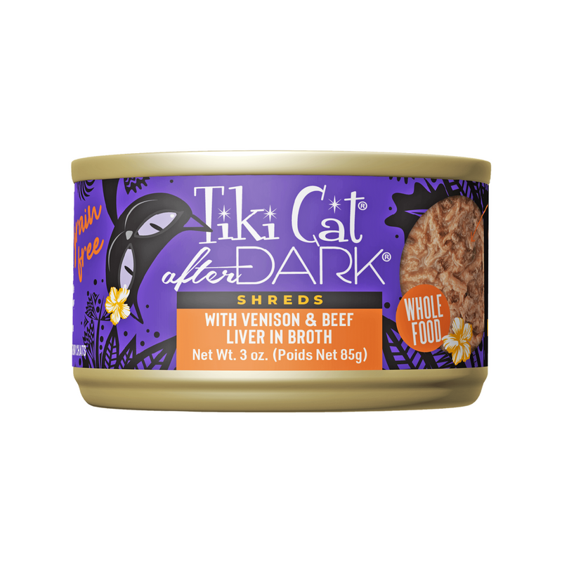 Canned Cat Food - AFTER DARK SHREDS - Venison & Beef Liver Recipe in Broth