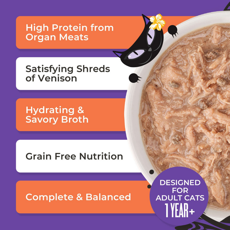 Canned Cat Food - AFTER DARK SHREDS - Venison & Beef Liver Recipe in Broth