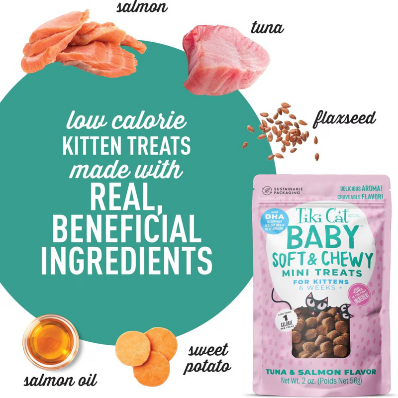 Cat Treat - BABY Soft & Chewy Mini Treats - Tuna & Salmon Flavor - Kitten