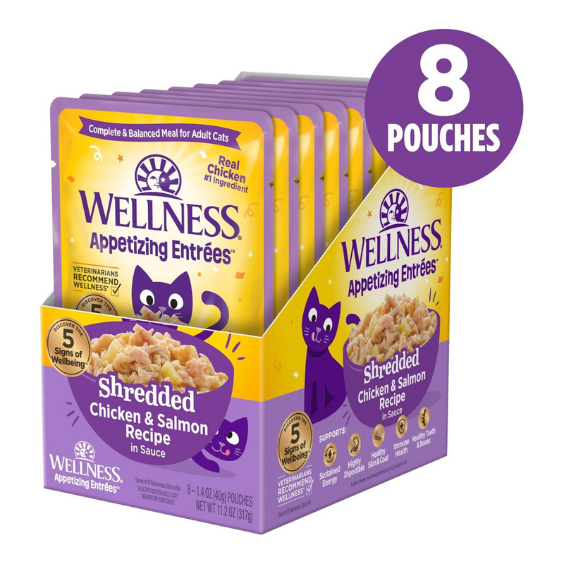 Wet Cat Food - Appetizing Entrées - Shredded Chicken & Salmon Recipe in Sauce - Adult