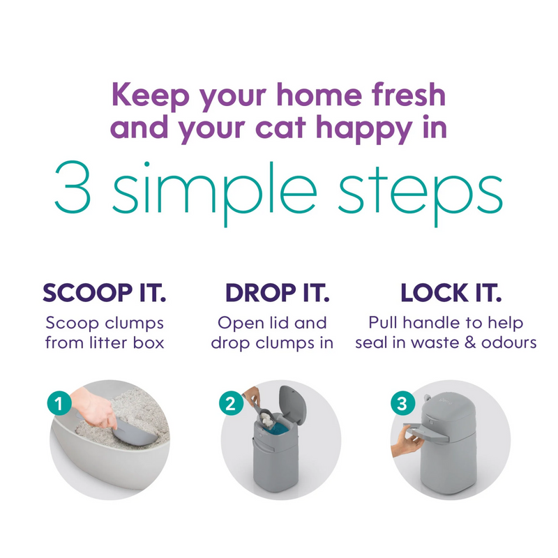 Cat Litter Disposal System - Easy Roll Pail with Scoop, Holder & Refill (Up To 4 Months)