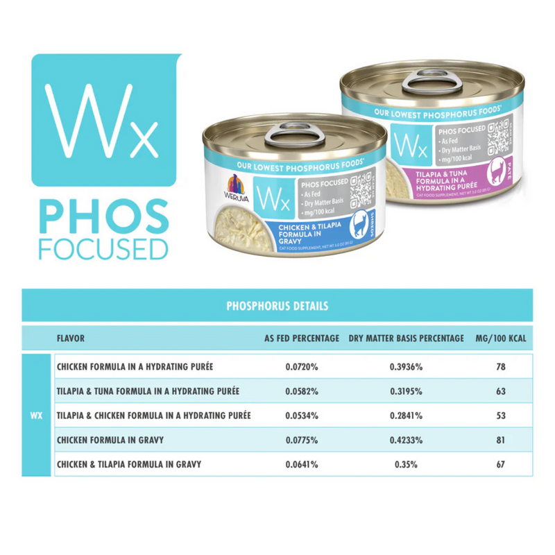 Nourriture pour chats en conserve - Formule WX Phos Focus - Formule de poulet et de tilapia en sauce - 3 oz