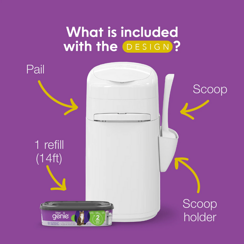 Cat Litter Disposal System - Design Pail with Scoop, Holder & Refill (Up To 2 Months)