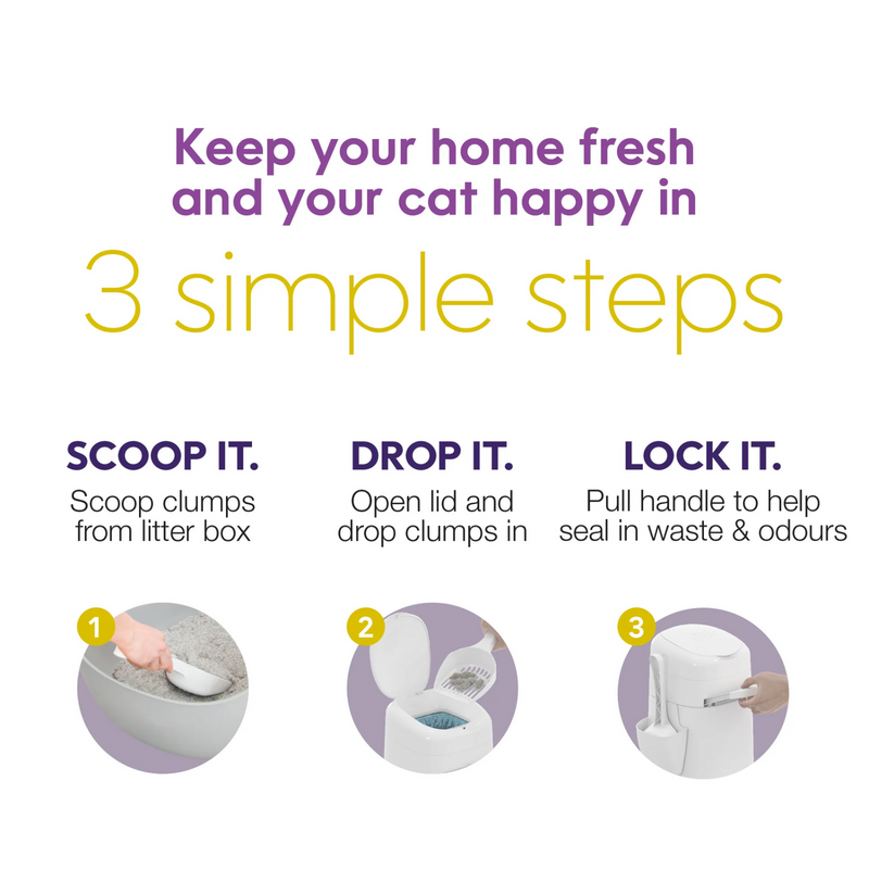 Cat Litter Disposal System - Design Pail with Scoop, Holder & Refill (Up To 2 Months)
