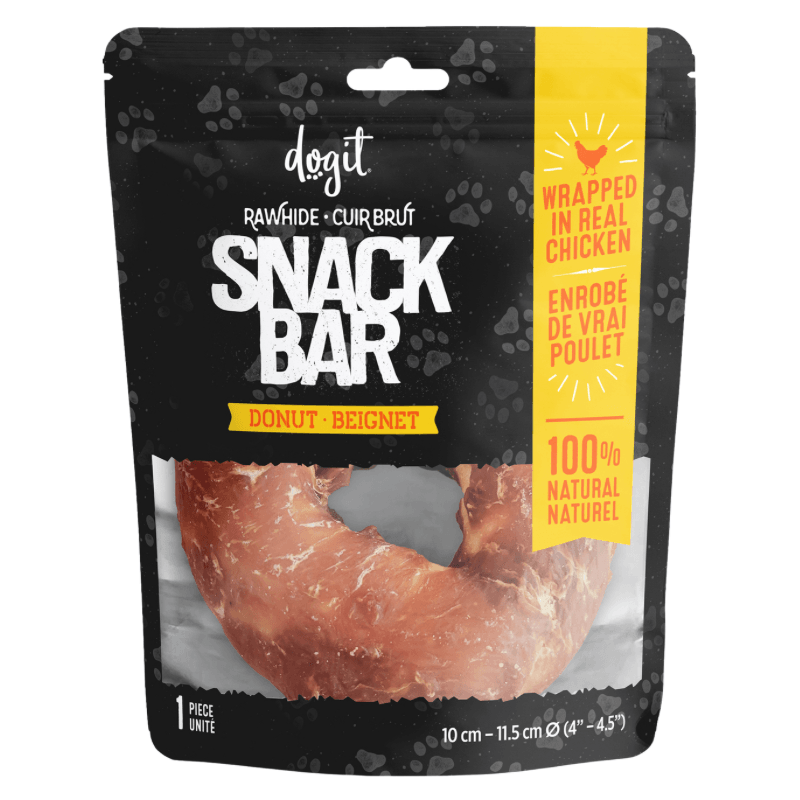 *(Best By 2025-01-28)* Dog Chewing Treat - SNACK BAR, Rawhide Chicken-Wrapped Donuts, 4" - 1 pc