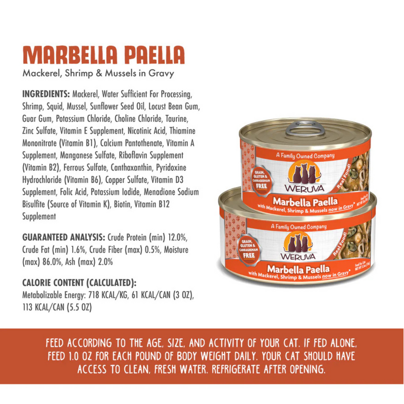 Canned Cat Food - CLASSIC - Marbella Paella - Mackerel, Shrimp & Mussels in Gravy