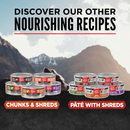 Canned Cat Food - CHUNKS & SHREDS - Salmon & Chicken Entrée - Adult