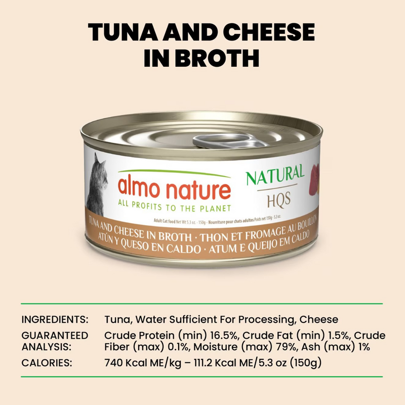 Canned Cat Treat - Natural HQS - Tuna & Cheese in Broth - Adult