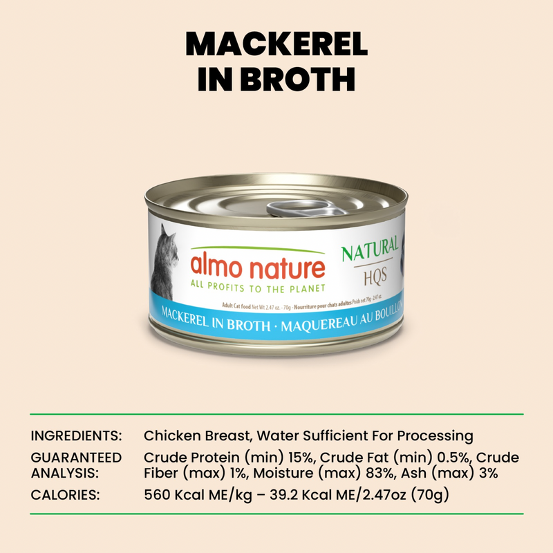 Canned Cat Treat - Natural HQS - Mackerel in Broth - Adult