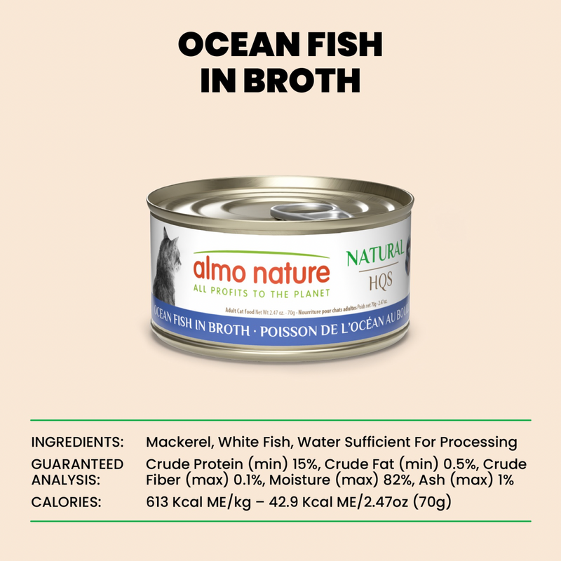 Canned Cat Treat - Natural HQS - Ocean Fish in Broth - Adult