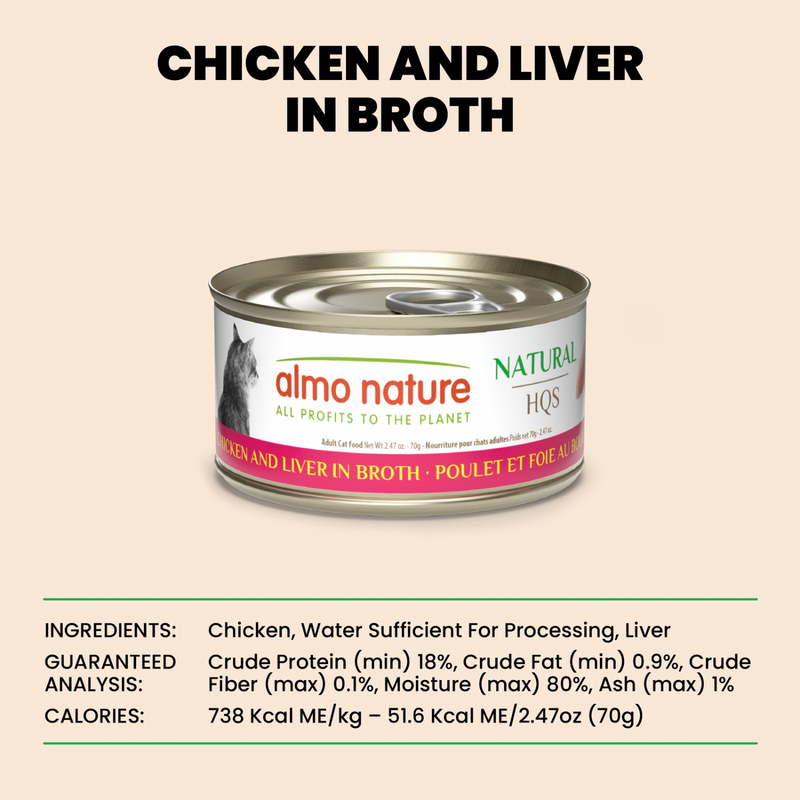 Canned Cat Treat - Natural HQS - Chicken & Liver in Broth - Adult