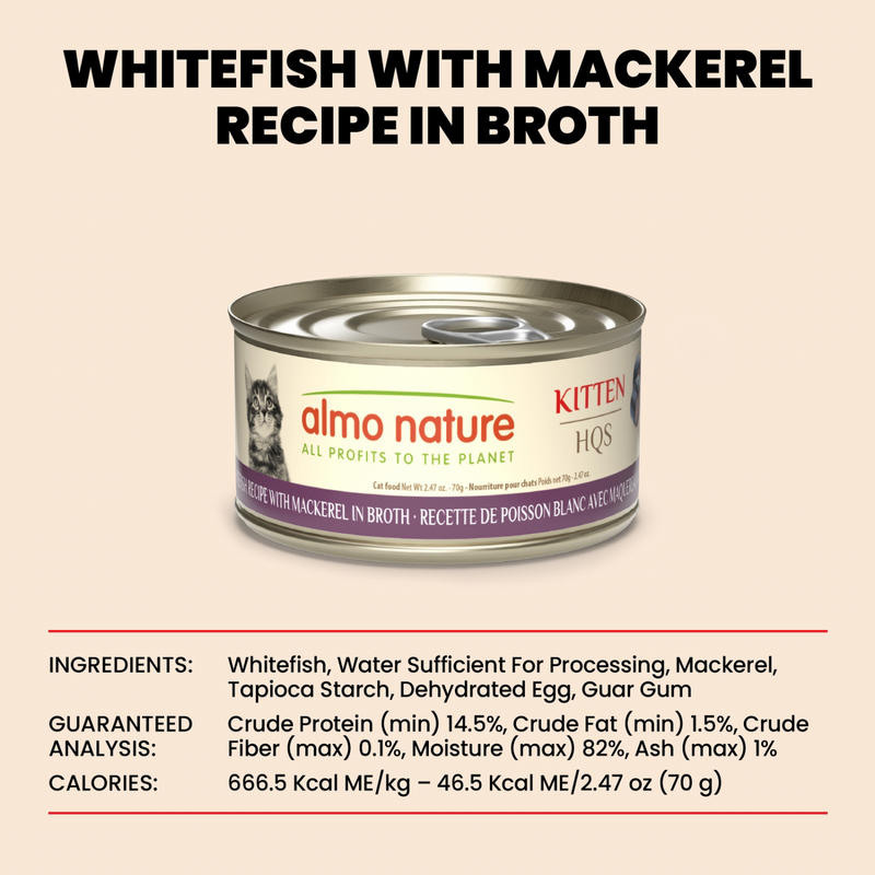 Canned Cat Treat - Natural HQS - Whitefish with Mackerel in Broth - Kitten