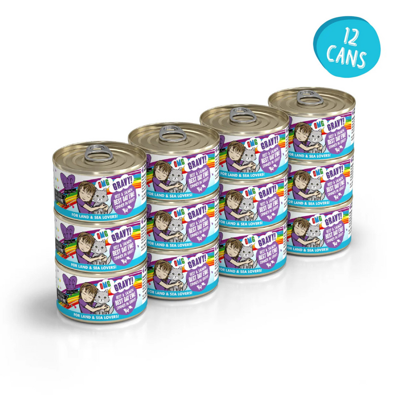 Canned Cat Food - BFF OMG Gravy! - Best Day Eva! - Beef & Salmon Dinner in Gravy