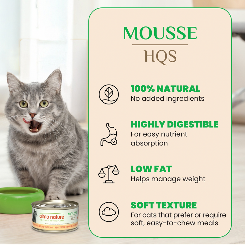 Canned Cat Food - Mousse HQS - Tuna Recipe with Sweet Potatoes in Gravy - Adult