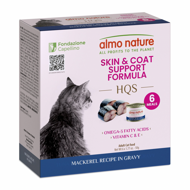 Canned Cat Food - Supportive Formulas HQS - Skin & Coat Support Formula - Mackerel Recipe in Gravy - Adult