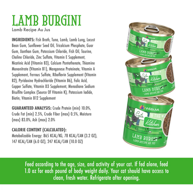 Canned Cat Food - Cats in the Kitchen, Lamb Burger-ini, Lamb Recipe Au Jus