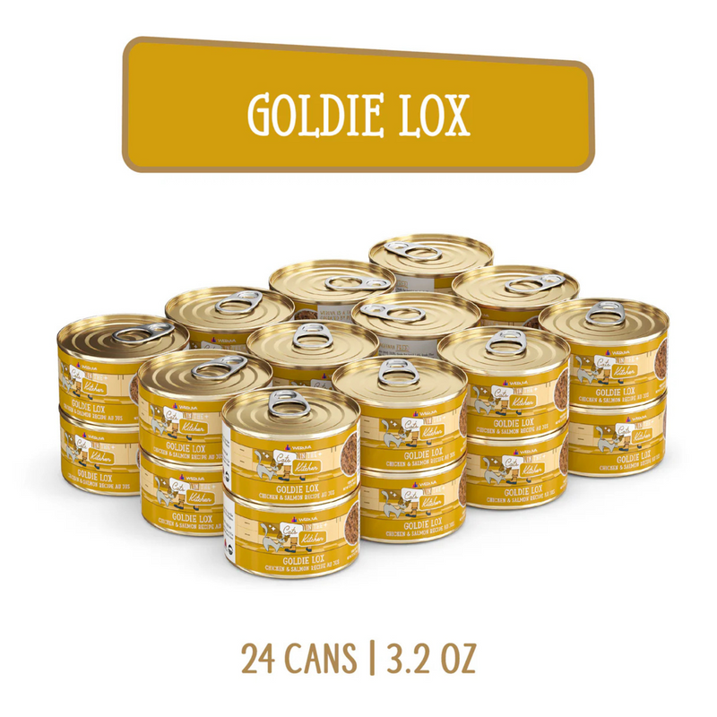 Nourriture pour chats en conserve - Cats dans la cuisine - Goldie Lox - Recette de poulet et de saumon au jus