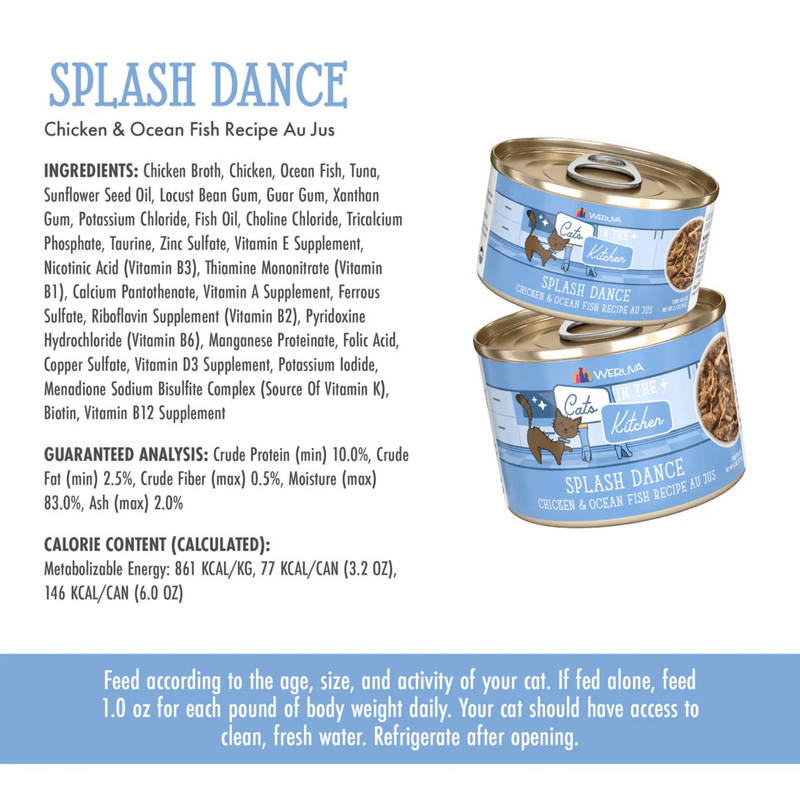 Canned Cat Food - Cats in the Kitchen - Splash Dance - Chicken & Ocean Fish Recipe Au Jus