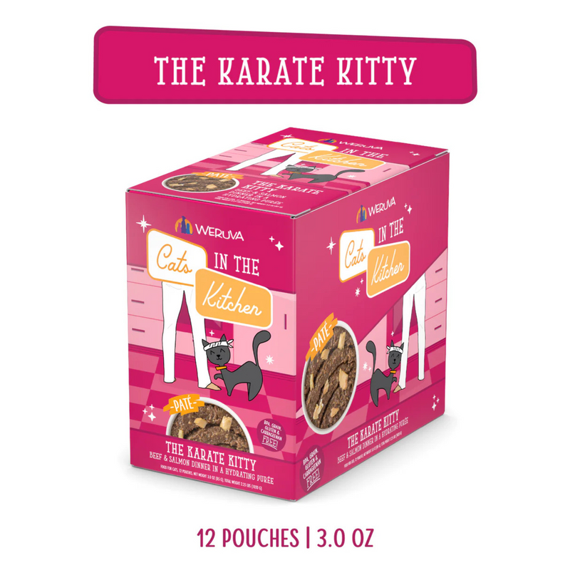 Pochette de chat - Chats dans la cuisine (Sns Paté) - The Karate Kitty - Dîner de boeuf et saumon - 3 oz