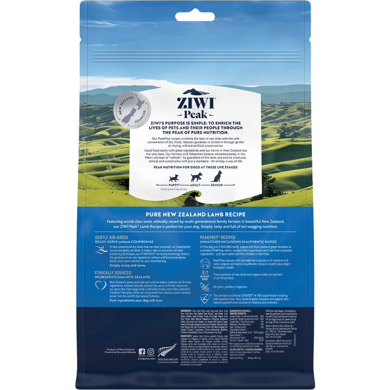 Nourriture pour chiens séchés à l'air - recette d'agneau