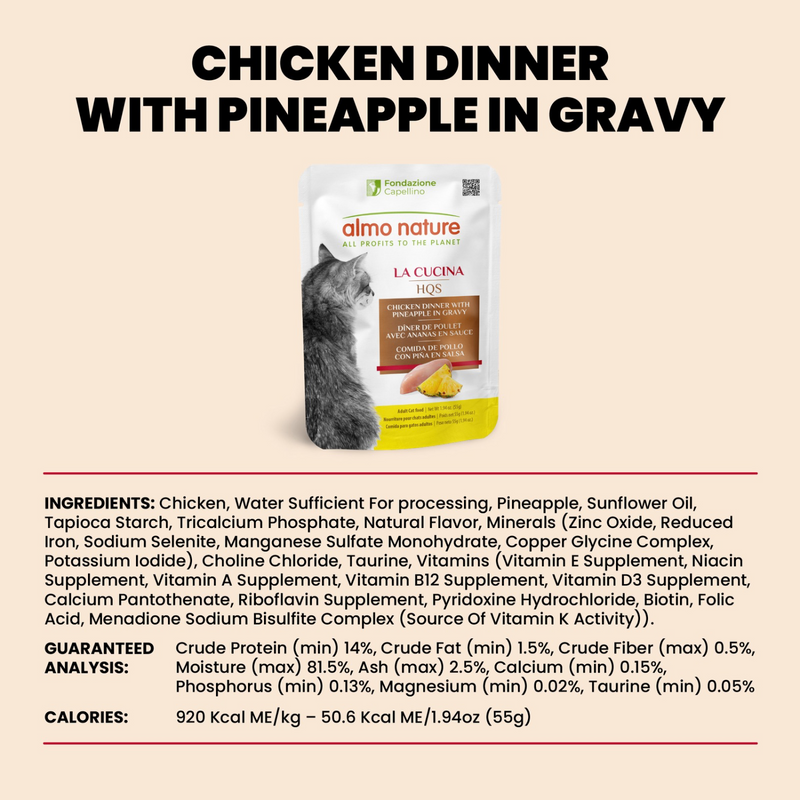 Wet Cat Food - La Cucina HQS - Chicken Dinner with Pineapple in Gravy - Adult