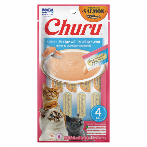 *(Please Use By 2026-10-15/ 2026-11-25)* Creamy Cat Treat - CHURU - Salmon Recipe with Scallop Flavor - 0.5 oz tube, 4 ct