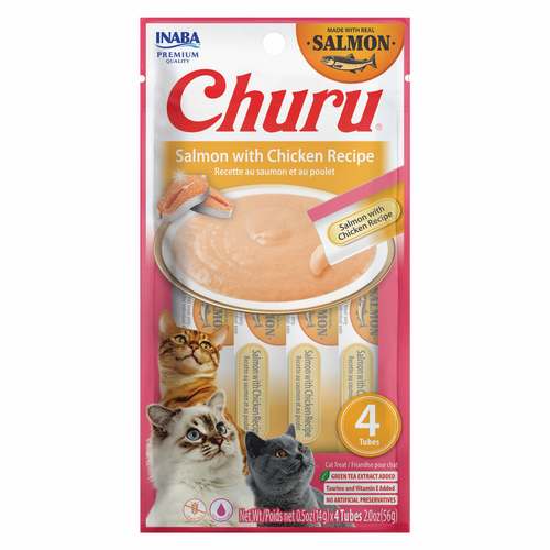 *(Please Use By 2026-10-06)* Creamy Cat Treat - CHURU - Salmon with Chicken Recipe - 0.5 oz tube, 4 ct