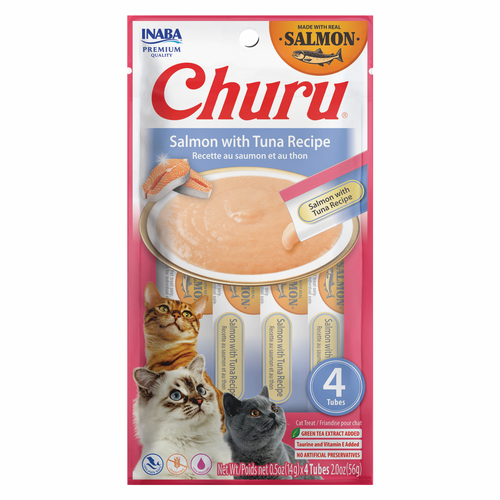 *(Please Use By 2026-10-15)* Creamy Cat Treat - CHURU - Salmon with Tuna Recipe - 0.5 oz tube, 4 ct