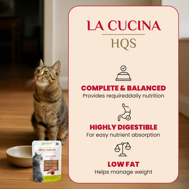 成年猫湿粮 - HQS La Cucina - 鸡肉苹果果冻配方 - 55克妙鲜包