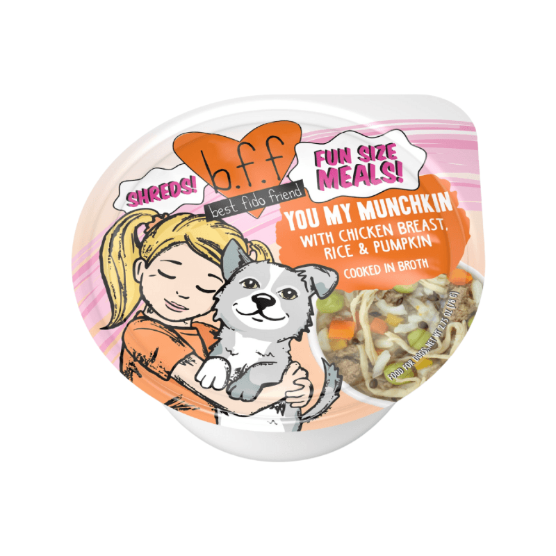 *(Best By 2025-03-31)* Wet Dog Food - B.F.F. Fun Size Meals - You My Munchkin - with Chicken Breast, Rice & Pumpkin - 2.75 oz cup