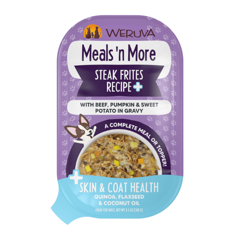 *(Best By 2025-03-31)* Wet Dog Food - Meals' n More - Steak Frites Recipe + Skin & Coat Health - 3.5 oz cup