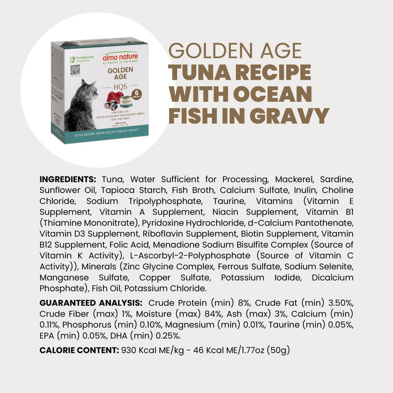 成年猫罐头 - HQS Golden Age - 肉汁金枪鱼海鱼配方 - 50克×6罐装