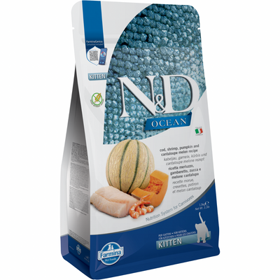 Dry Cat Food - N & D - OCEAN - Cod, Shrimp, Pumpkin & Cantaloupe Melon - Kitten